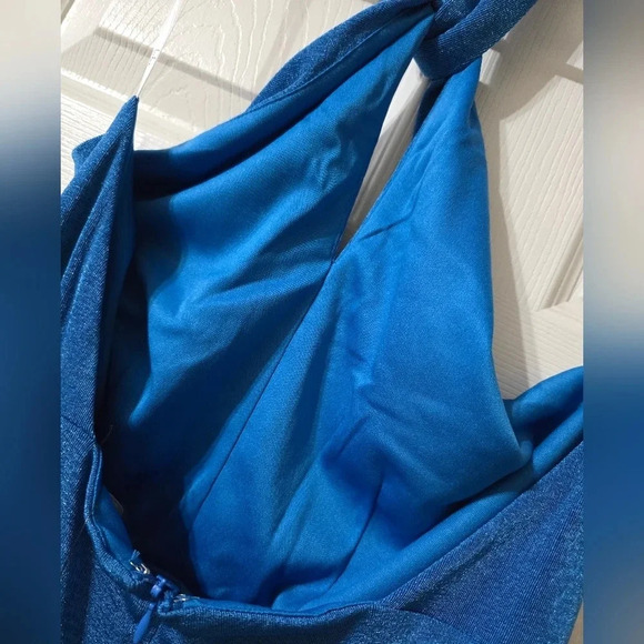 NWT Lulus Stunning Attitude Blue Keyhole Halter Neck Maxi Dress, Stretchy Knit. - Picture 11 of 15